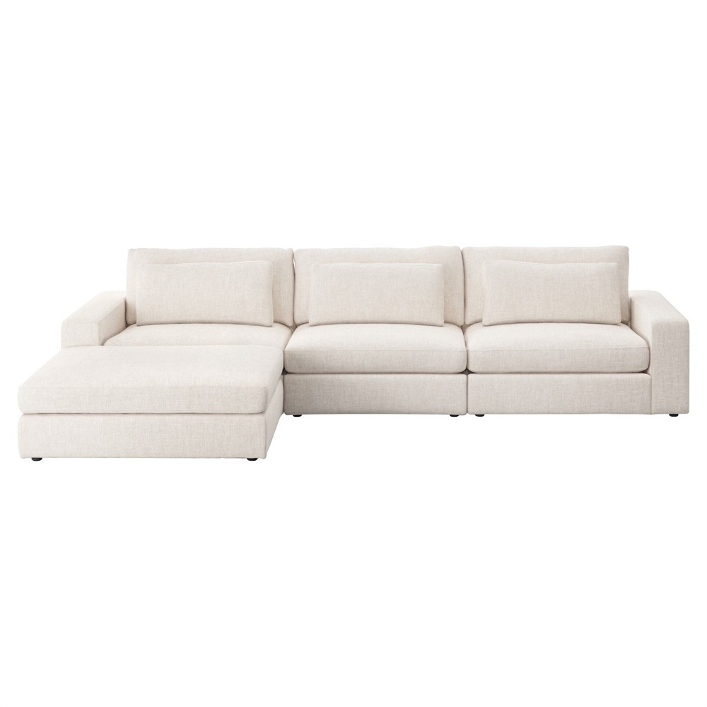 Candace Modern Classic Cream 3-Piece Sectional with Ottoman - 132"|