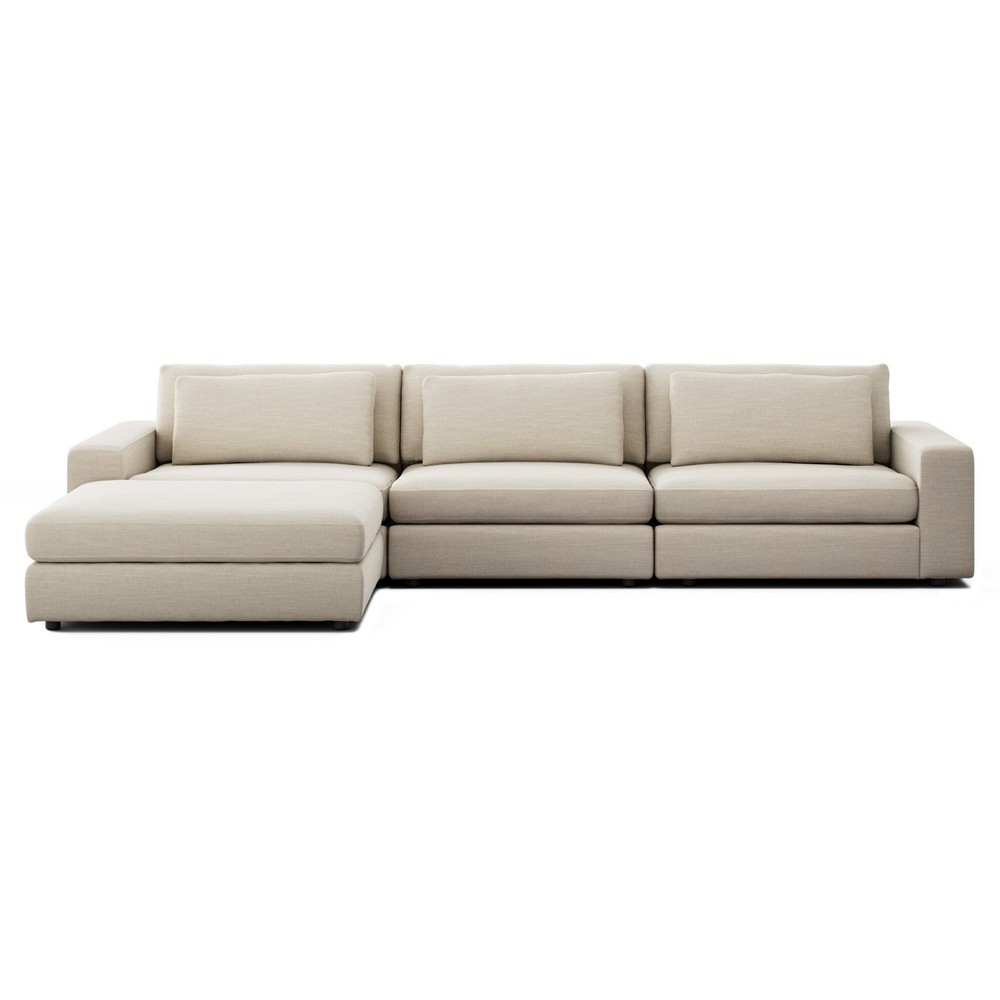 Candace Modern Classic Beige 3-Piece Sectional with Ottoman - 132"|