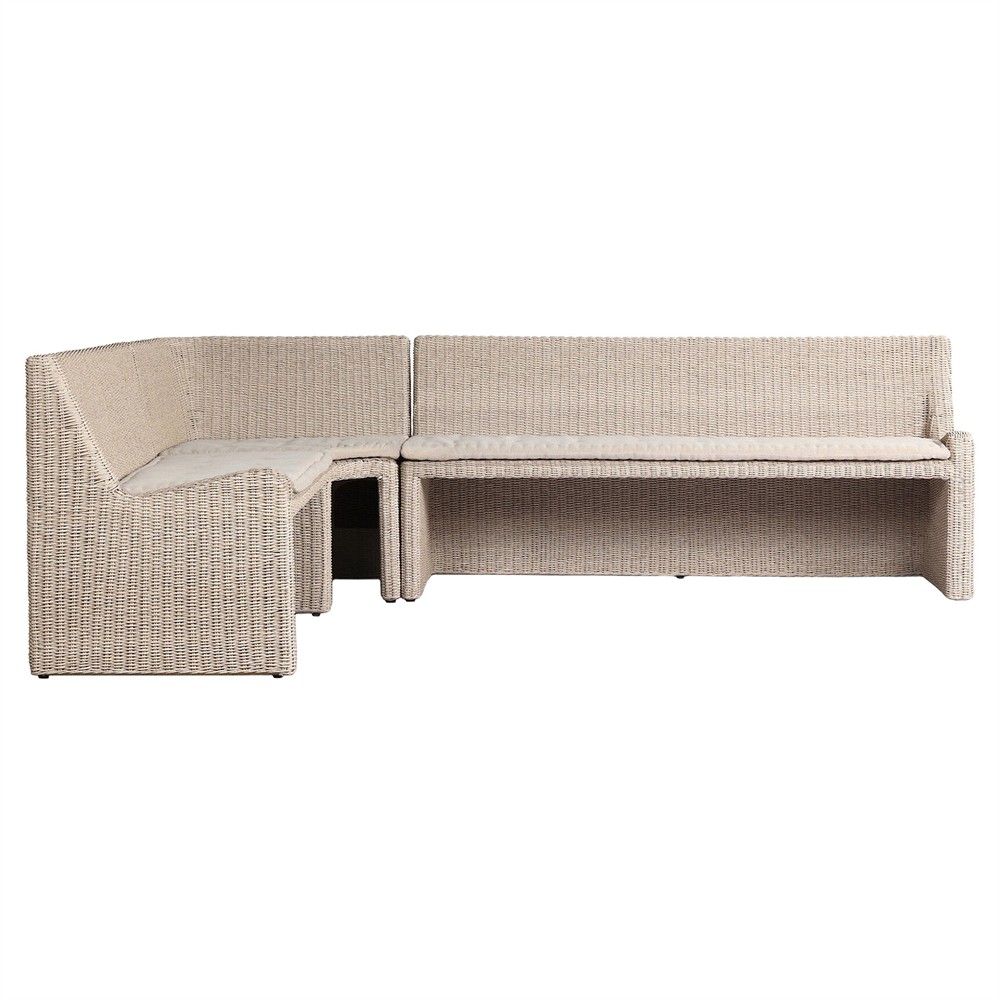 Senna Vintage White Outdoor Dining Banquette L-Shape - Left Arm Facing - 106"|