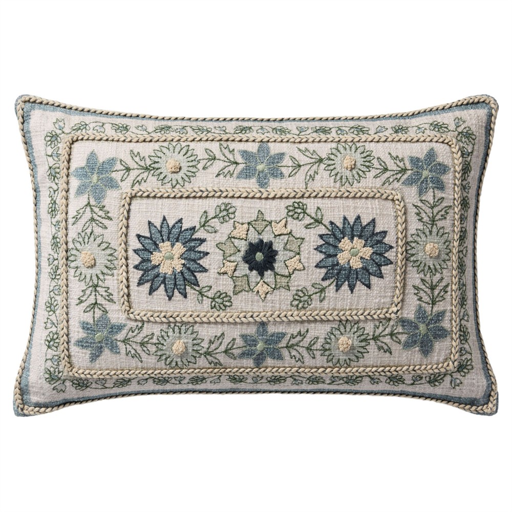 Sienna French Country Blue Cotton Floral Lumbar Pillow - 13x21|