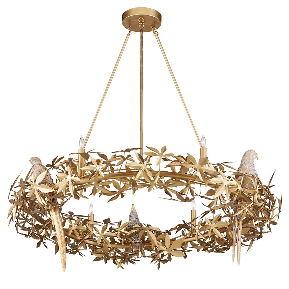 Zayla French Country Gold Iron Leaf Ring Chandelier Oversized
