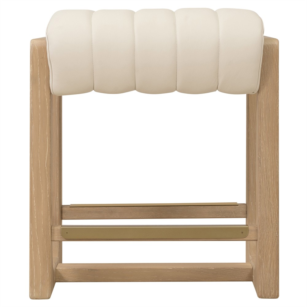 Leni Modern Classic Beige Leather Oak Wood Counter Stool|