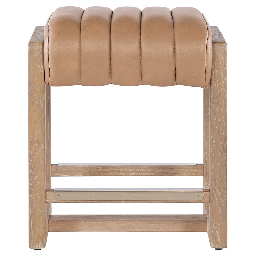 Leni Modern Classic Brown Leather Light Oak Wood Counter Stool|