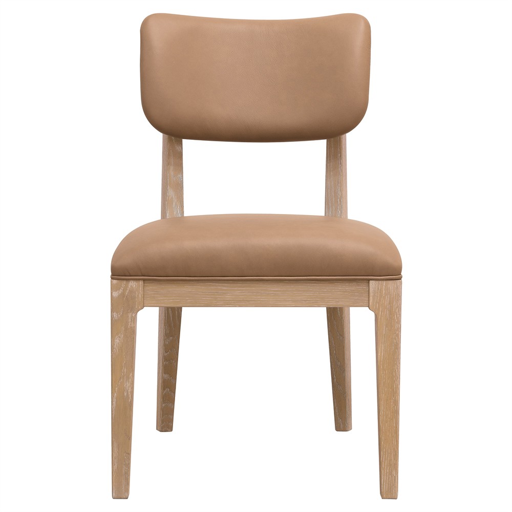 Leni Modern Classic Brown Leather Oak Wood Dining Chair|
