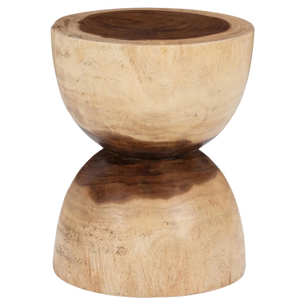 Liana Coastal Beach Natural Wood Round Drum Side Table Standard