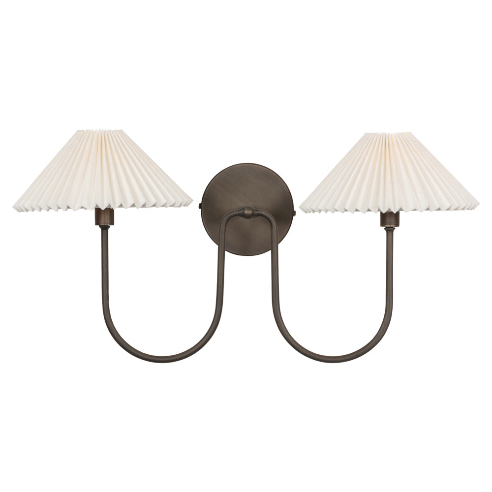 Lisette French Country Bronze Iron Pleated Double Armed Sconce|