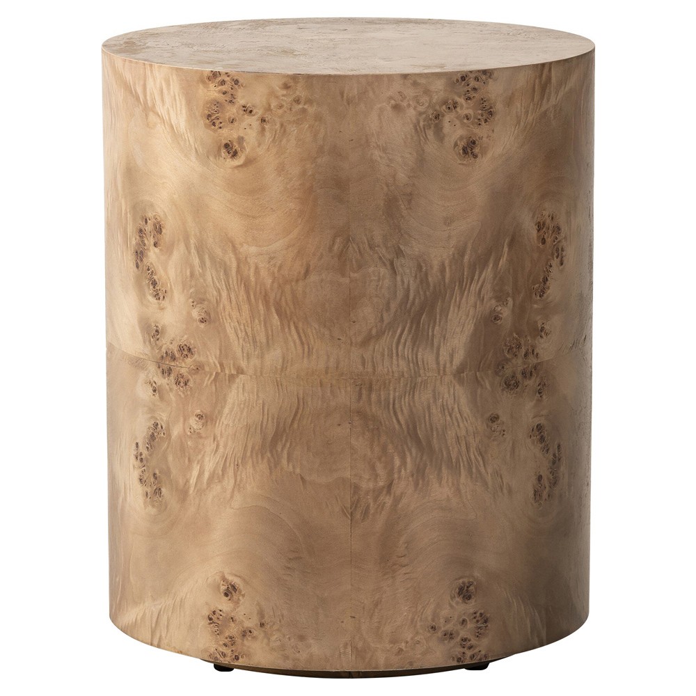 Syra Modern Classic Caramel Burl Wood Drum End Table|