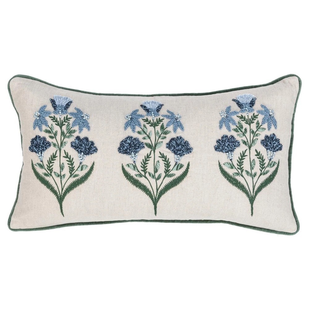 Marshall French Country Natural Cotton Floral Lumbar Pillow - 14x26|