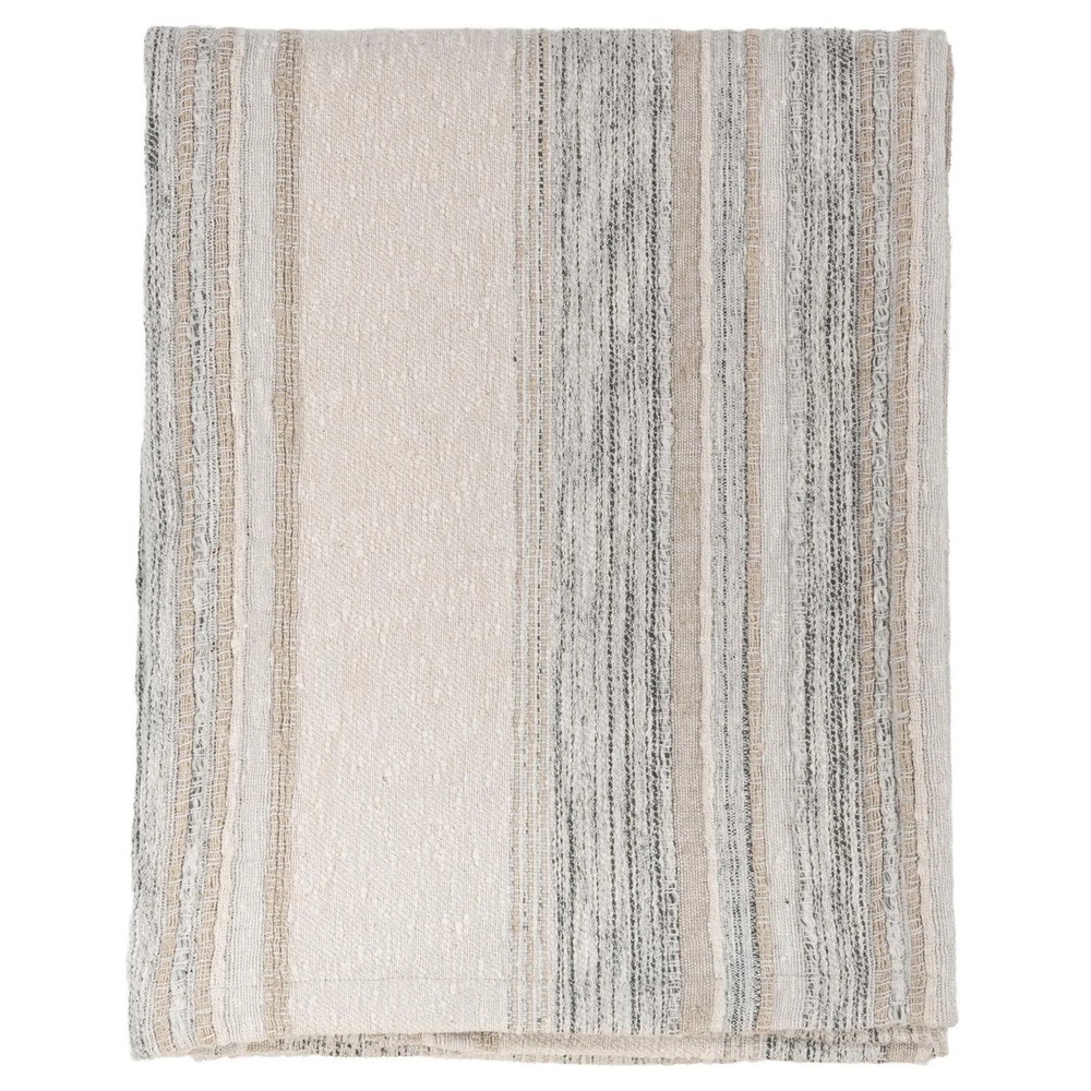 Alaina Coastal Beach Beige Cotton Striped Throw Blanket|