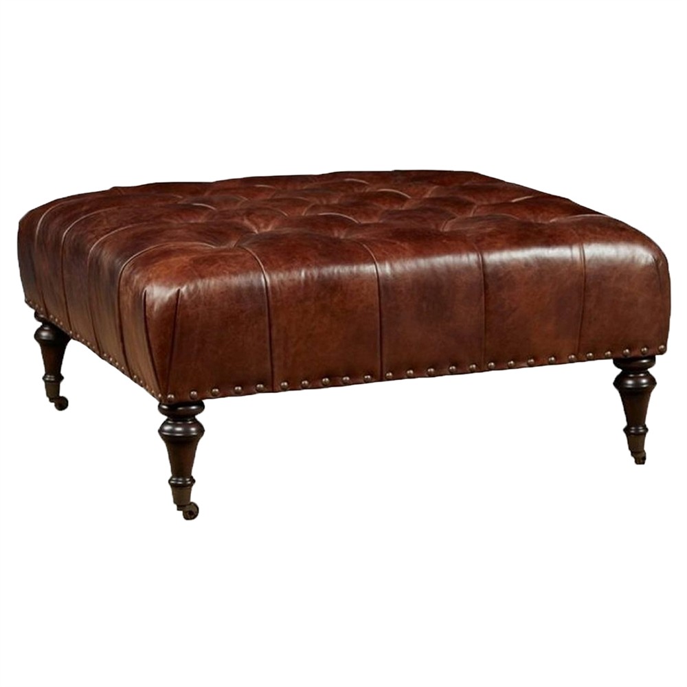 Riona Updated Traditional Brown Leather Nailhead Trim Tufted