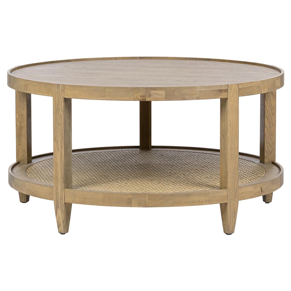 Wallner Coastal Beach Brown Oak Woven Cane Round Coffee Table 31