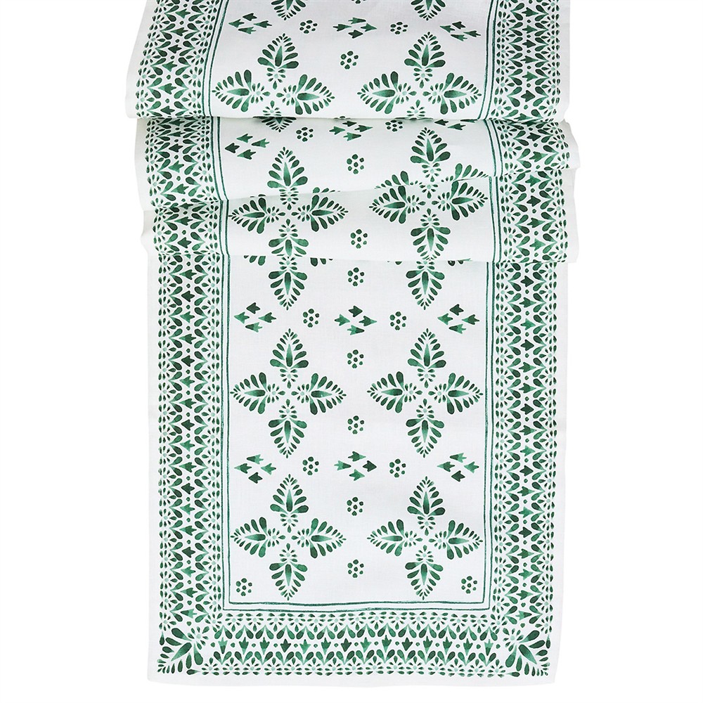 Juliska Iberian Border Updated Traditional Evergreen Linen Table Runner|