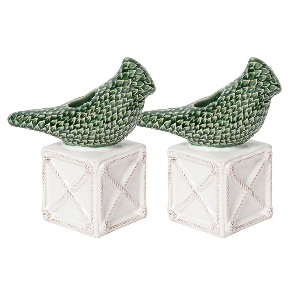Juliska Berry &amp; Thread Bird Topiary Green Ceramic Candleholder - Set of 2|