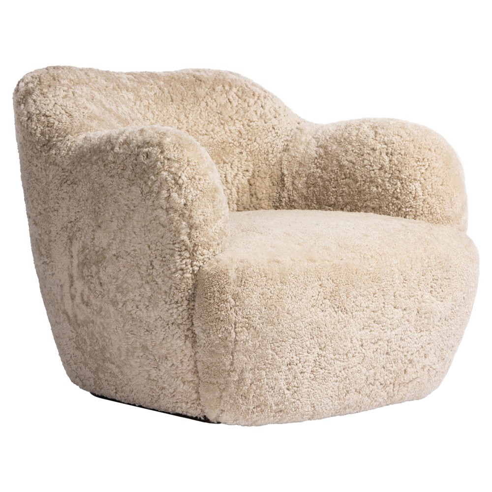 Justine Modern Classic Beige Shearling Swivel Barrel Chair|