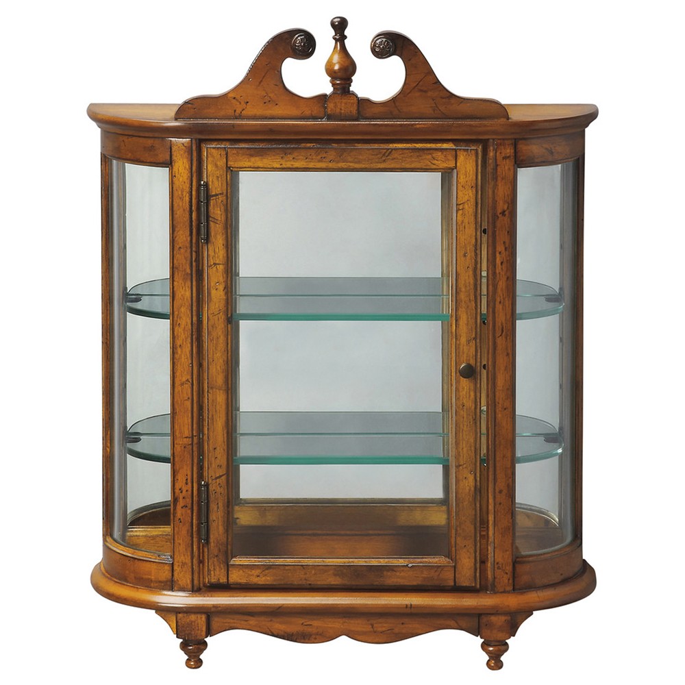 Melissa Updated Traditional Brown Wood Curved Glass Wall Cabinet|