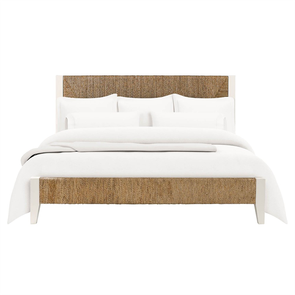 Riona Coastal Beach White Wood Natural Woven Rope Bed - King King ...