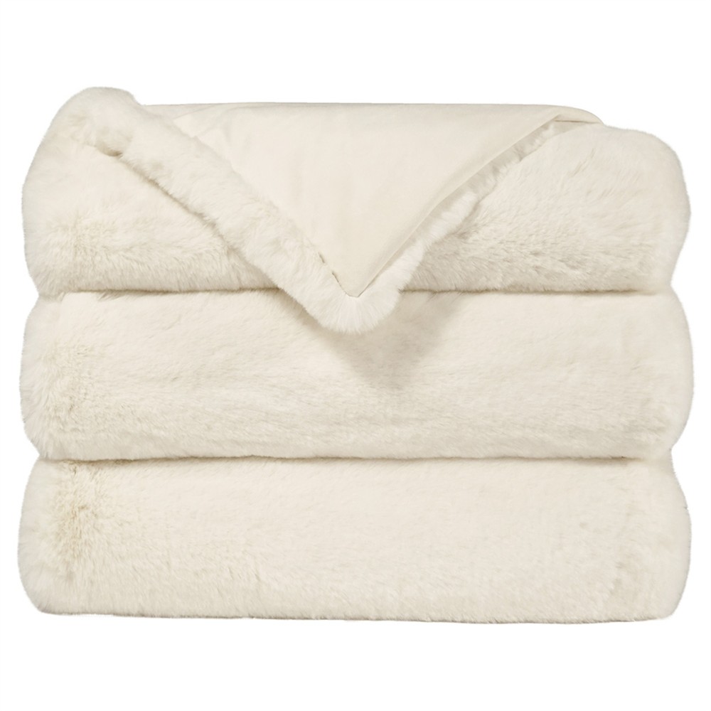 Kylen Modern Classic White Faux Fur Throw Blanket|