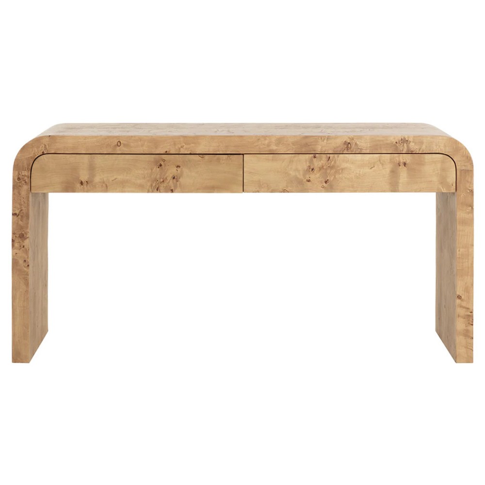 Alder Modern Classic Natural Burl Rectangular Console Table|