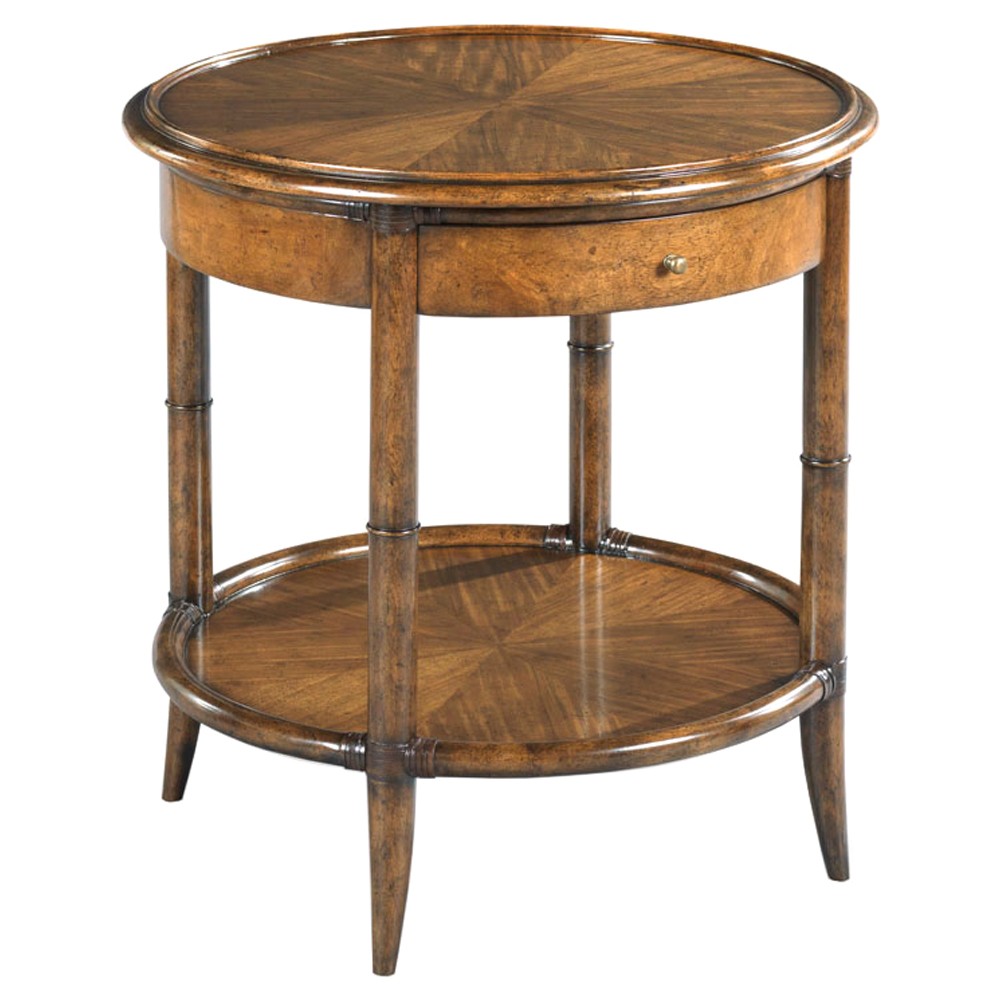 Linwood Updated Traditional Brown Wood Round Side Table|