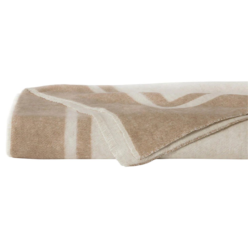 Sferra Viletta Updated Traditional Beige Border Cotton Throw Blanket|