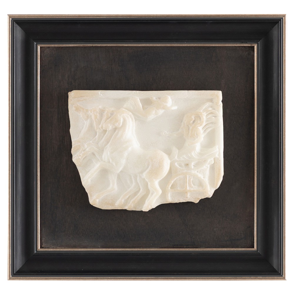 John Richard Hellenistic Relief White Chariot Black Frame Mixed Media II - 16x17|