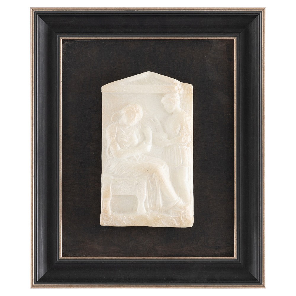 John Richard Hellenistic Relief White Figure Black Frame Mixed Media III - 17x15|