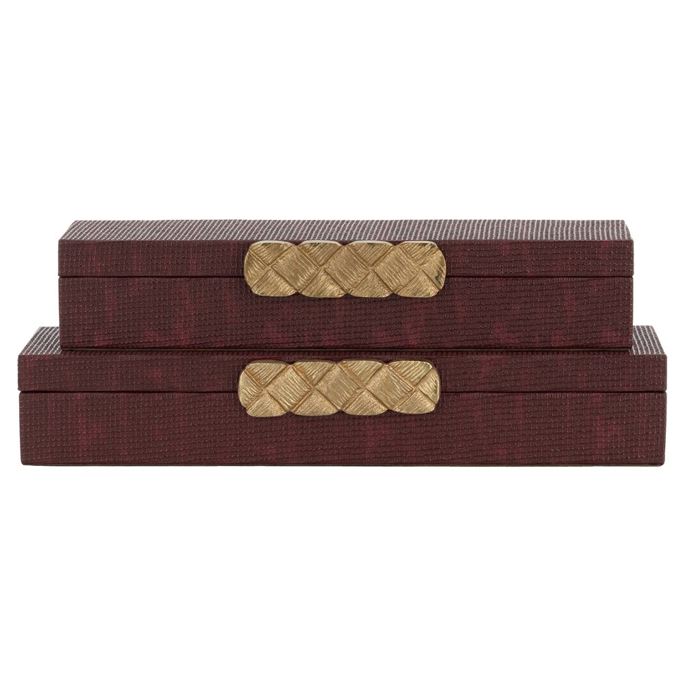 John Richard Chateau Updated Traditional Burgundy Wood Decorative Box - Set of 2|