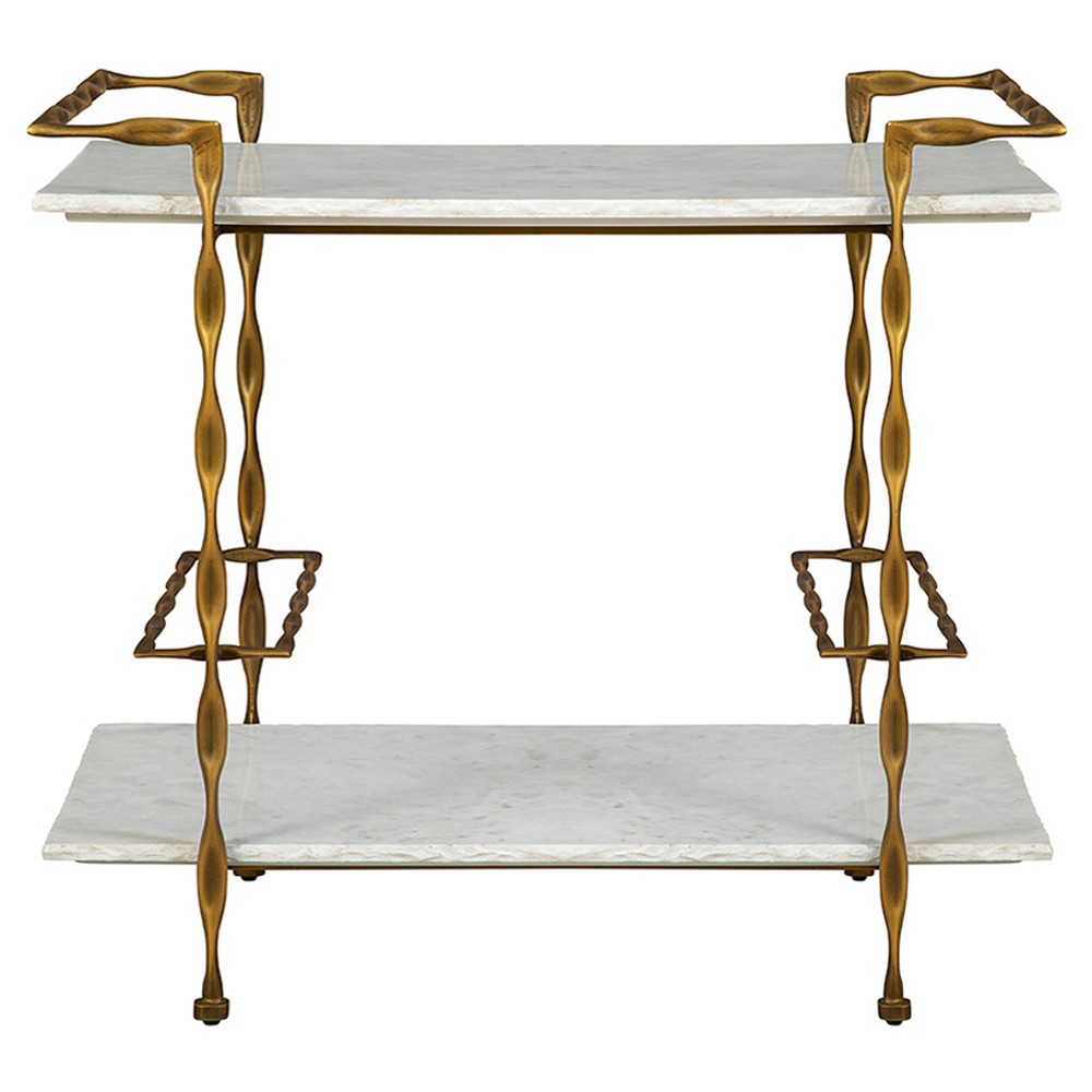 Natalia Modern Classic White Marble Gold Iron Bar Cart|