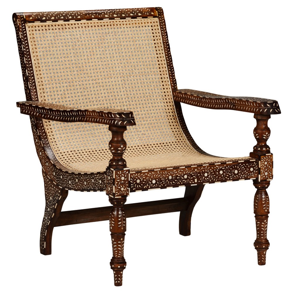 Lane Updated Traditional Brown Wood Bone Inlay Arm Chair|