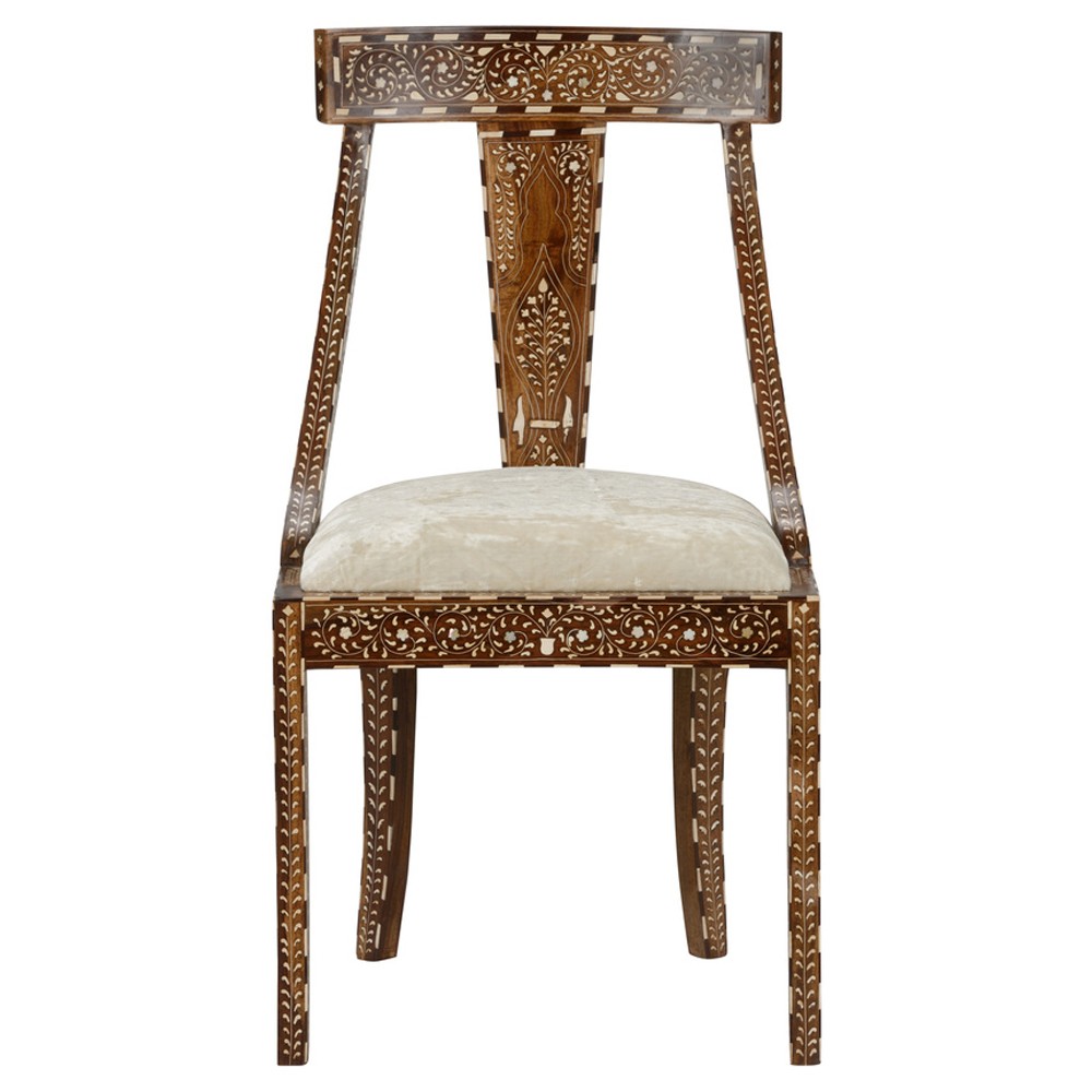 Lane Updated Traditional Brown Wood Bone Inlay Dining Chair|