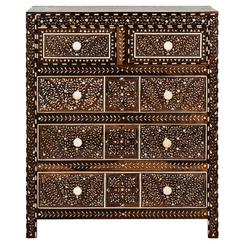 Lane Updated Traditional Brown Wood Bone Inlay Chest|