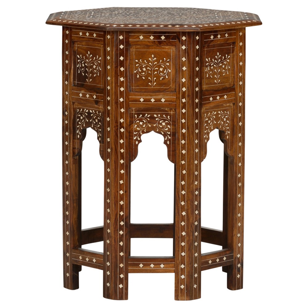 Lane Updated Traditional Brown Wood Bone Inlay Side Table|