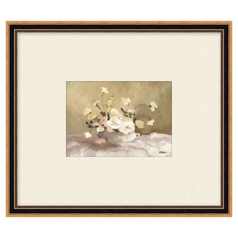 Silvan French Country Beige Floral Bouquet Gold Frame Painting - 11x13|