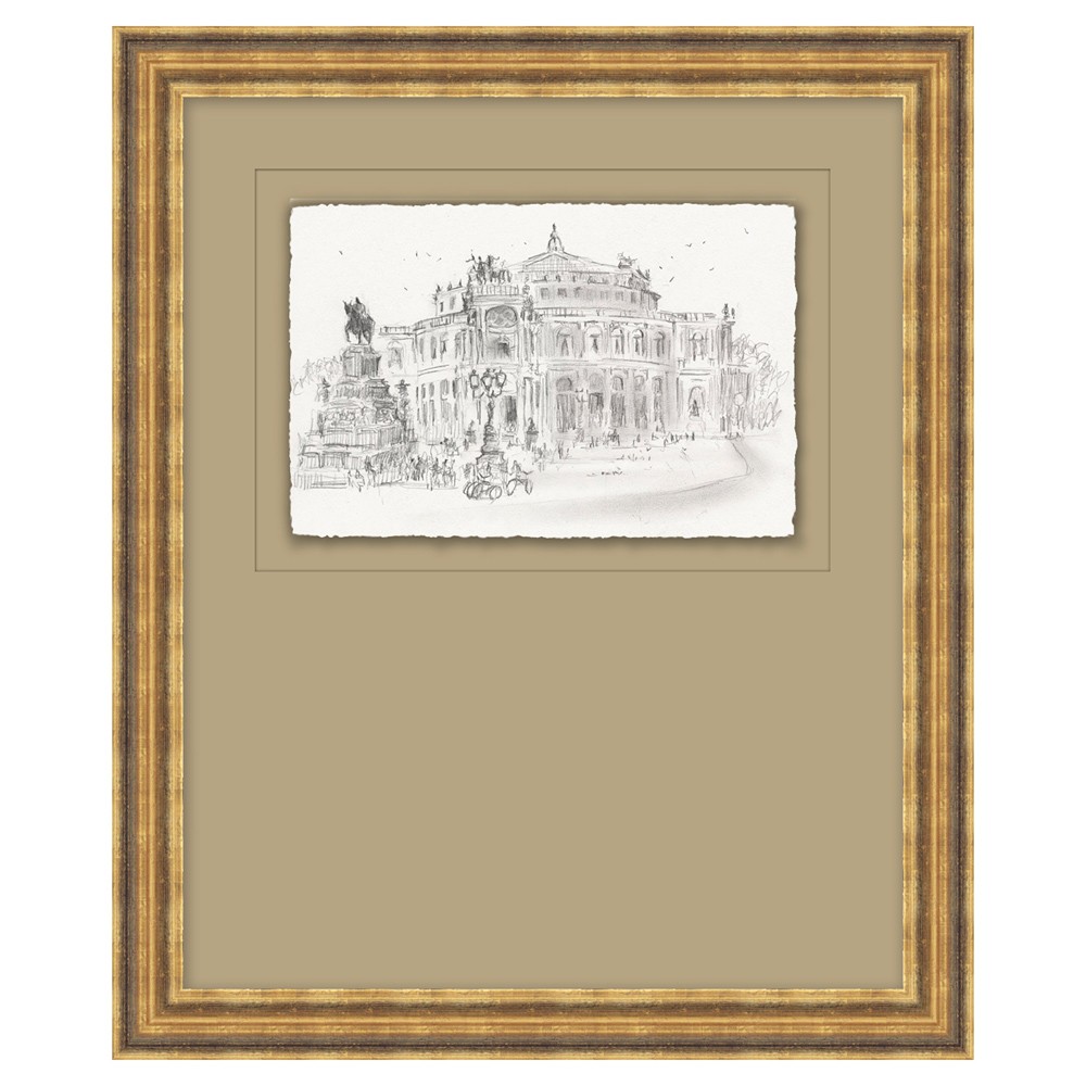 Saffira French Country Architecture Antique Gold Frame Illustration 1 - 18x15|