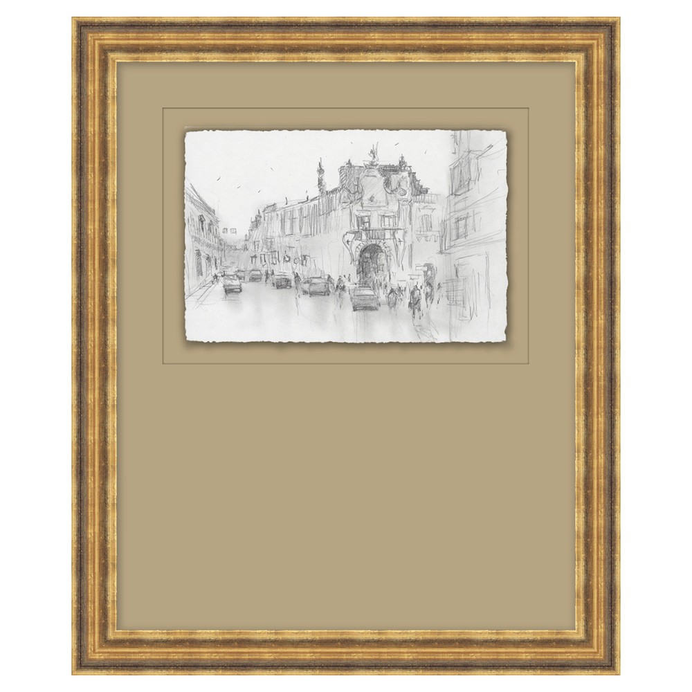 Saffira French Country Architecture Antique Gold Frame Illustration 2 - 18x15|