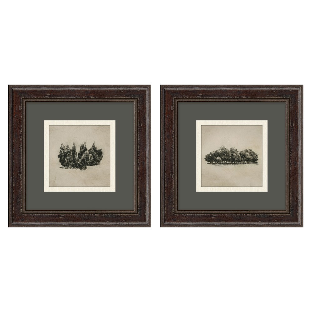 Anselm Rustic Grey Forest Dark Walnut Frame Diptych Illustration - 14x14|