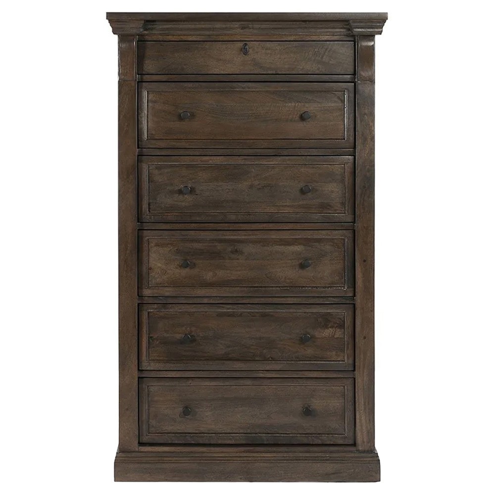 Melany French Country Brown Mango Wood Tall Chest|