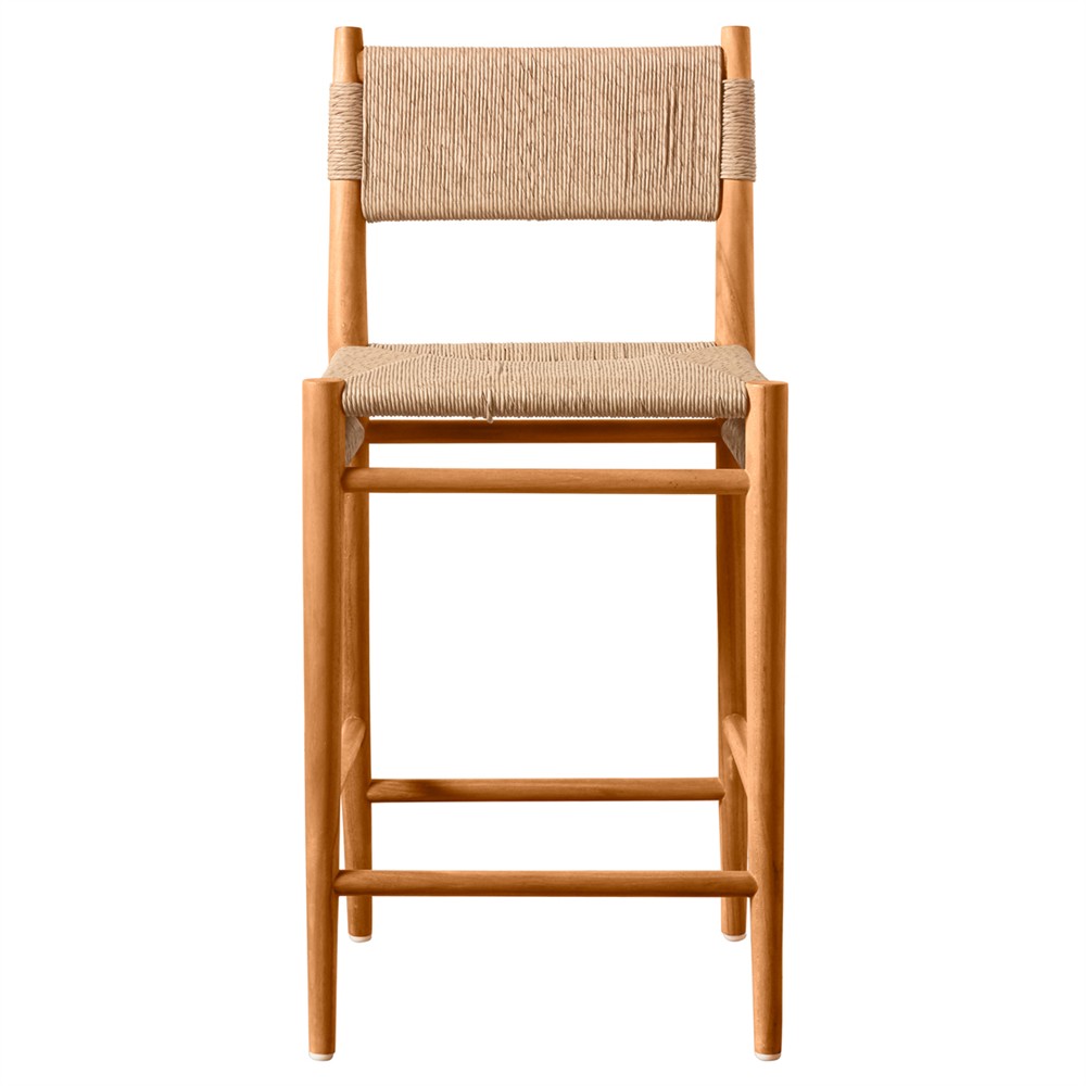 Almira Coastal Beach Natural Teak Wood Woven Outdoor Counter Stool|