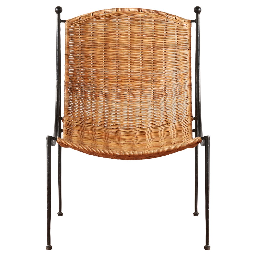 Mirea Coastal Beach Natural Rattan Woven Iron Outdoor Lounge Chair|