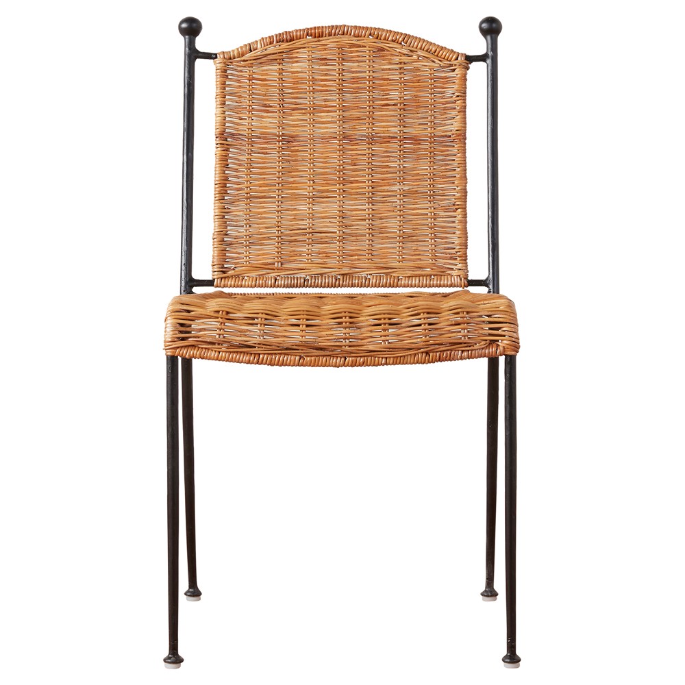 Mirea Coastal Beach Natural Rattan Woven Iron Stackable Outdoor Dining Chair|