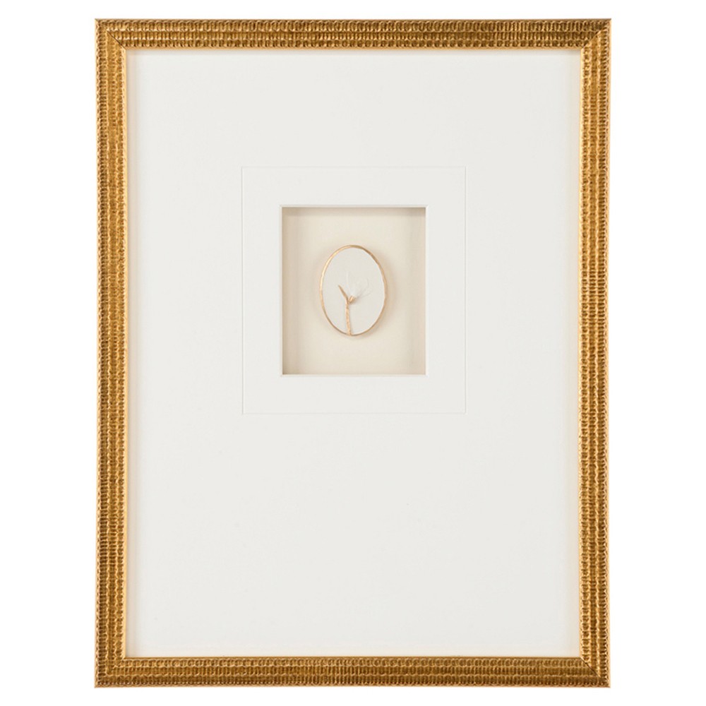 Tahlia Modern Classic White Botanical Gold Leaf Frame Mixed Media III - 18x14|