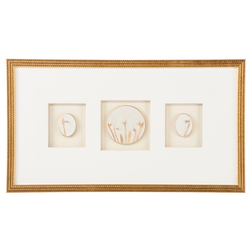 Tahlia Modern Classic White Botanical Gold Leaf Frame Mixed Media V - 14x24|