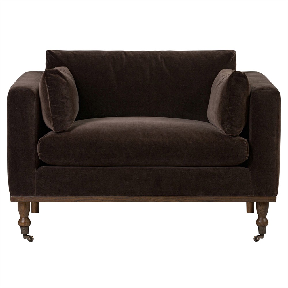Harlin Updated Traditional Surrey Cocoa Velvet Chair and a Half|