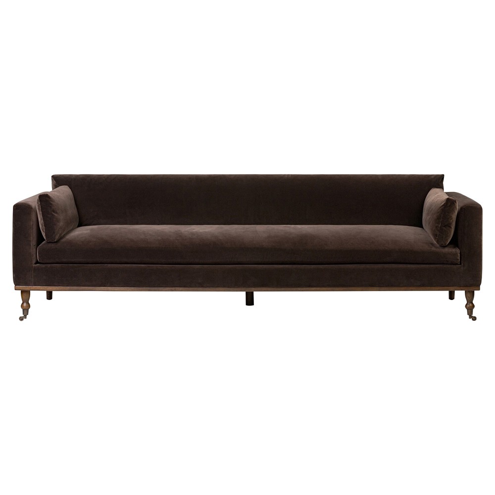 Harlin Updated Traditional Surrey Cocoa Velvet Sofa - 96"|