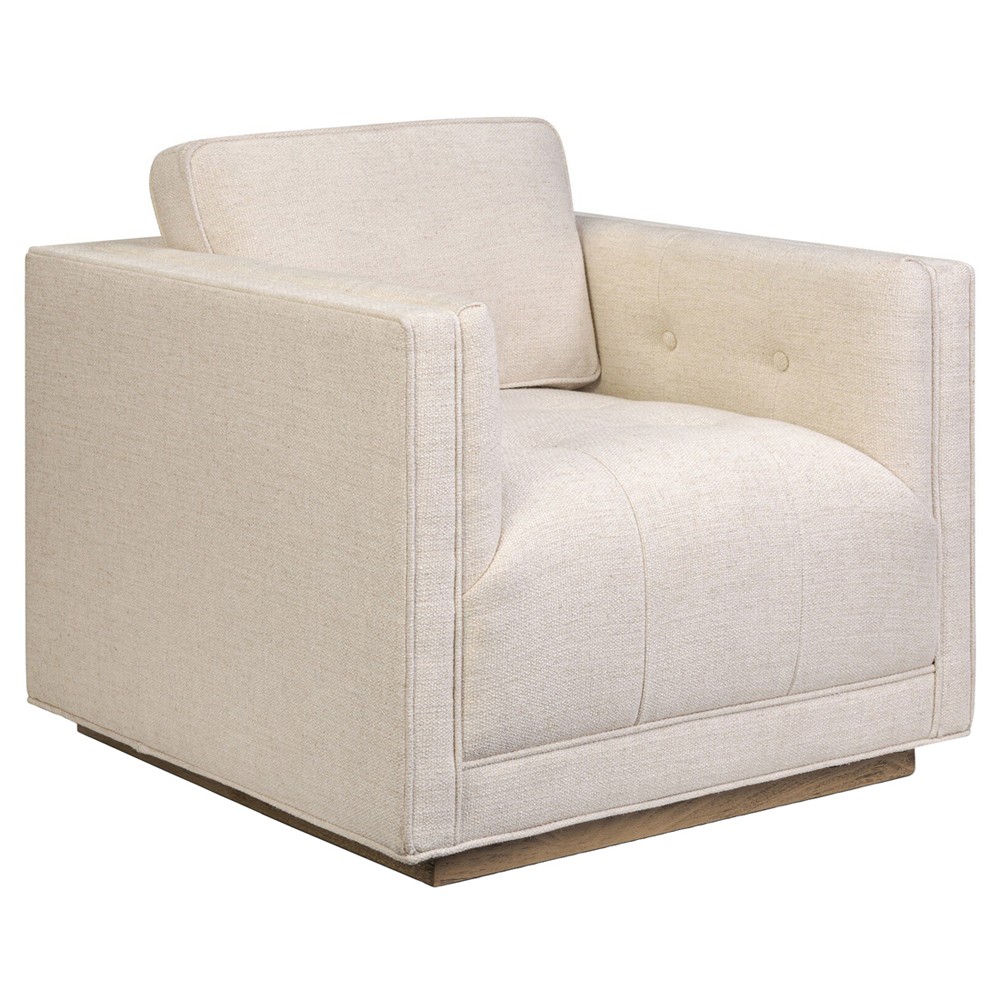 Celeste Rustic Lodge Thames Cream Performance Brown Wood Tufted Swivel Arm Chair|