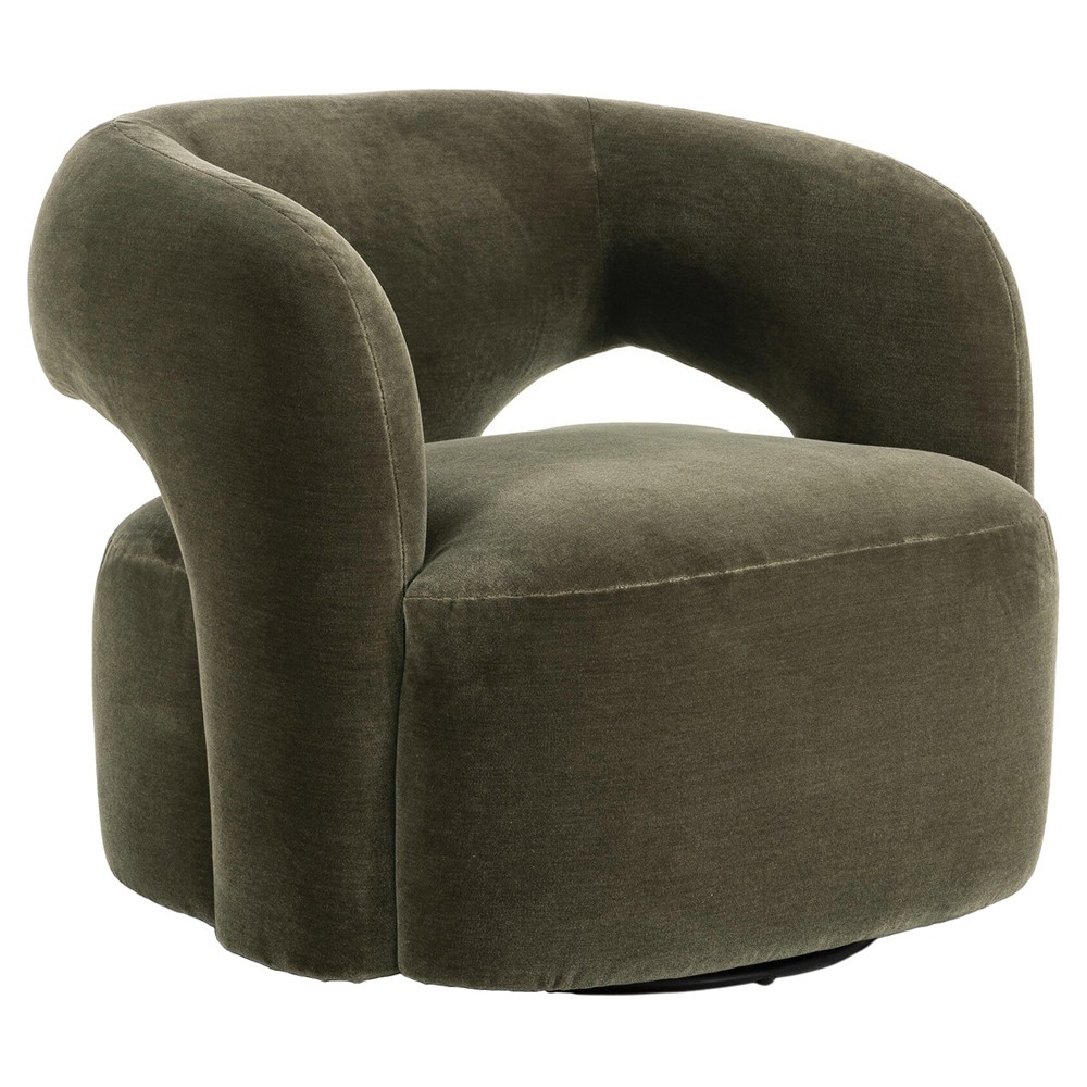 Mazie Modern Classic Monte Olive Velvet Swivel Chair|