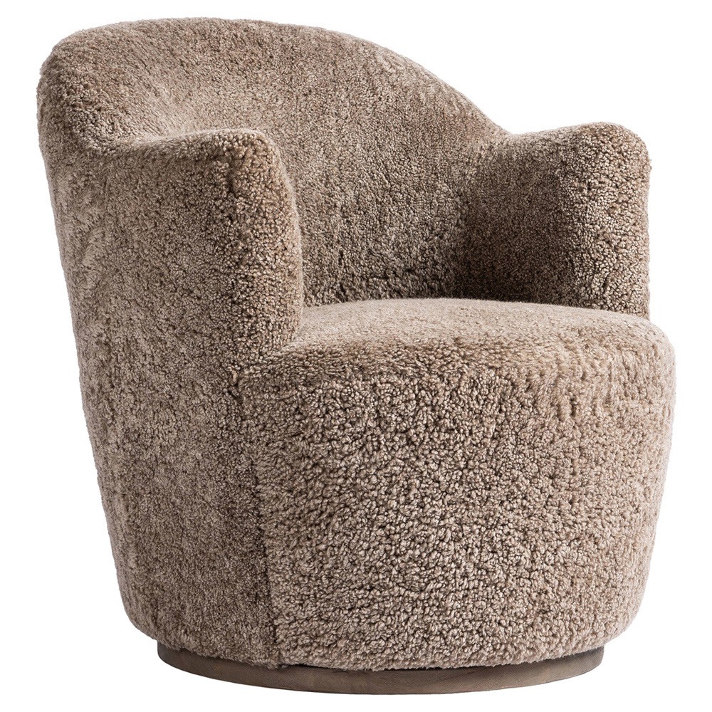 Samuel French Country Taupe Shearling Swivel Arm Chair|