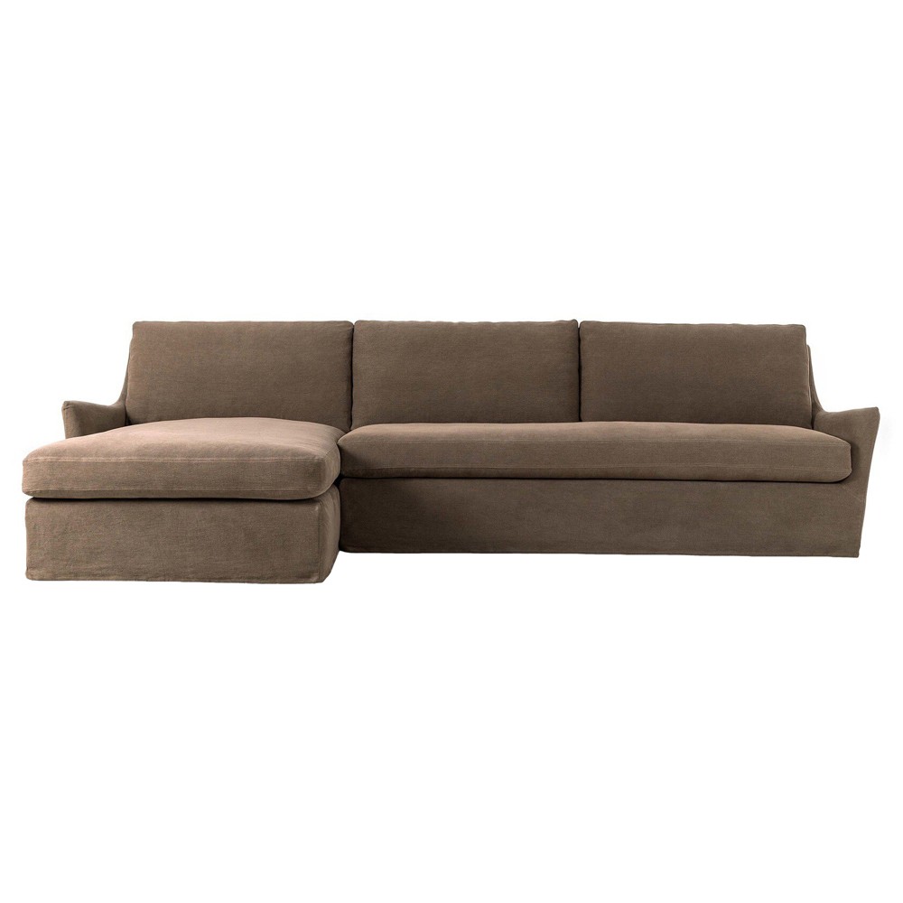 Levi Classic Broadway Coffee Linen Chaise Sectional - Left Chaise - 128"|