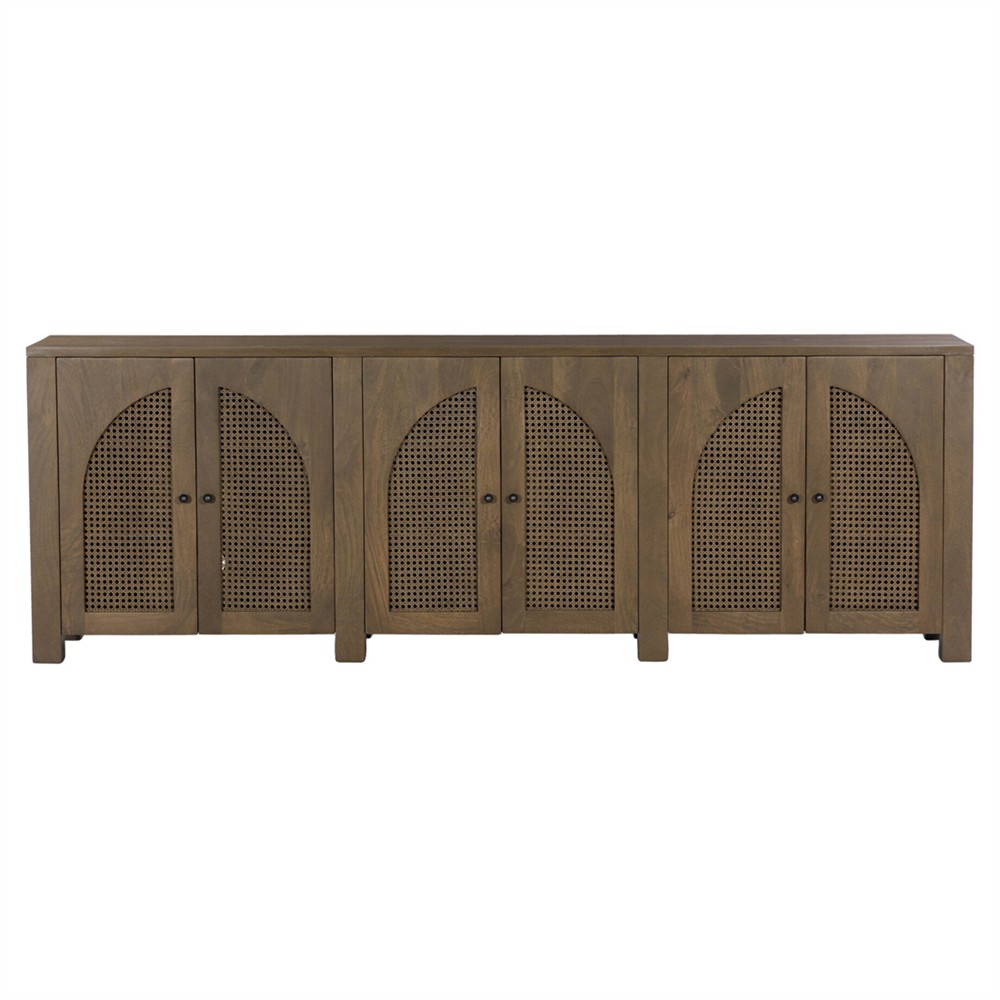 Kashton Mid Century Taupe Solid Mango Wood Arched Woven Cane Sideboard|