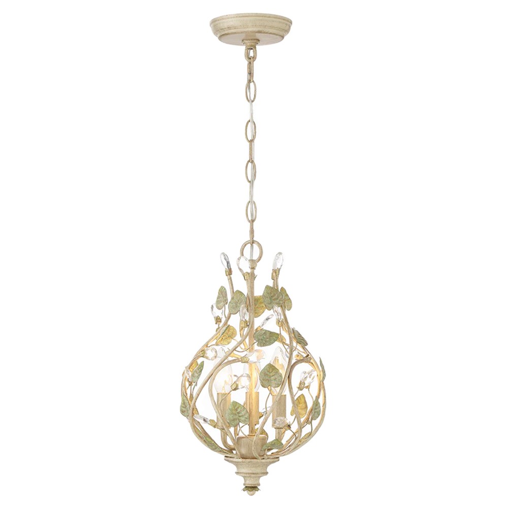 Ava French Country Champagne Green Leaf Crystal Mini Chandelier|